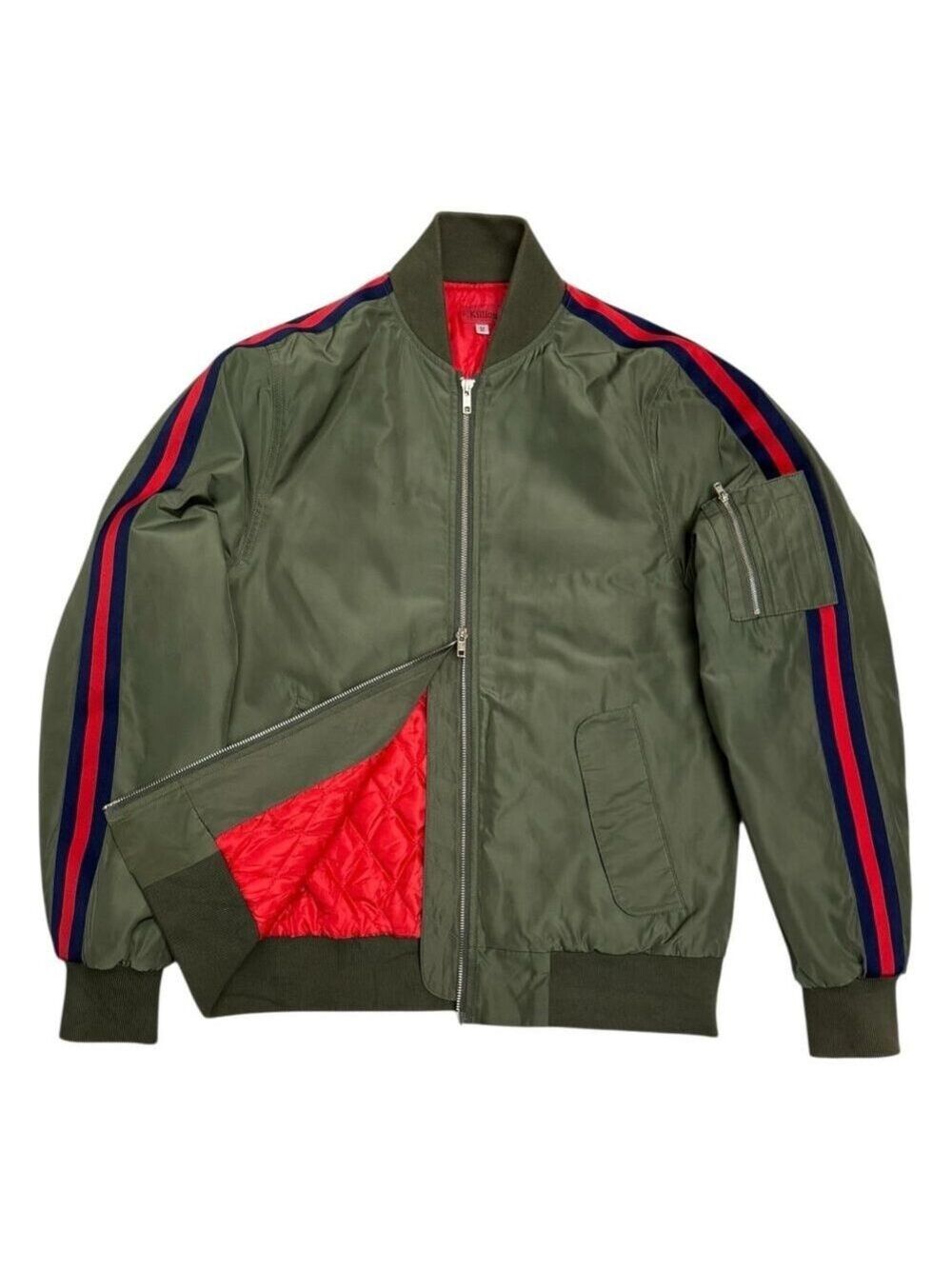 KILLION Designer Streetwear Army Green Bomber Coat Jacket Mens Medium